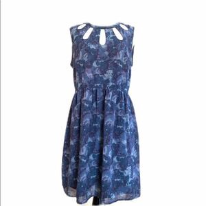F21 Blue Purple Abstract Dress cutout Neckline